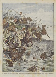 As manobras da cavalaria russa, um regimento que durante uma carga corre no Volga, perto de Petersburgo